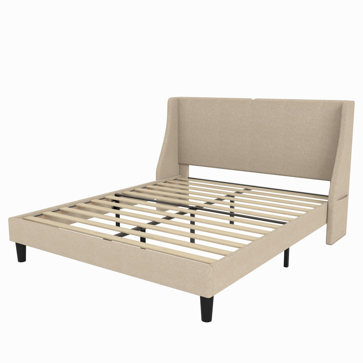 Full Bed Frame with Upholstered Wingback Headboard