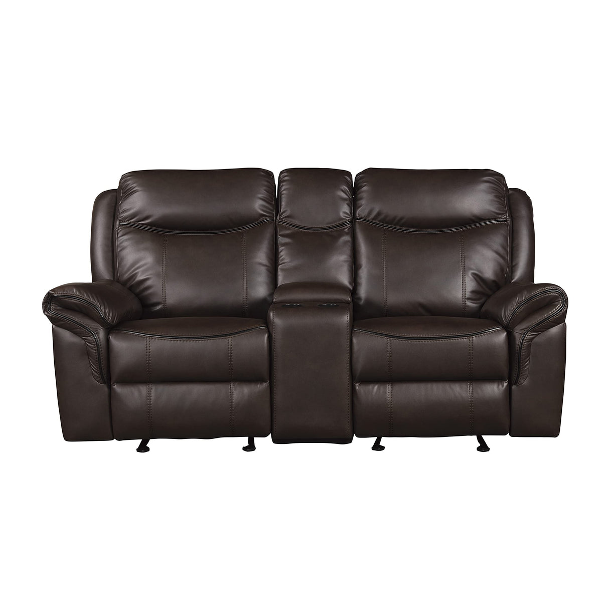 Braelyn Faux Leather Double Glider Reclining Loveseat with Center Console