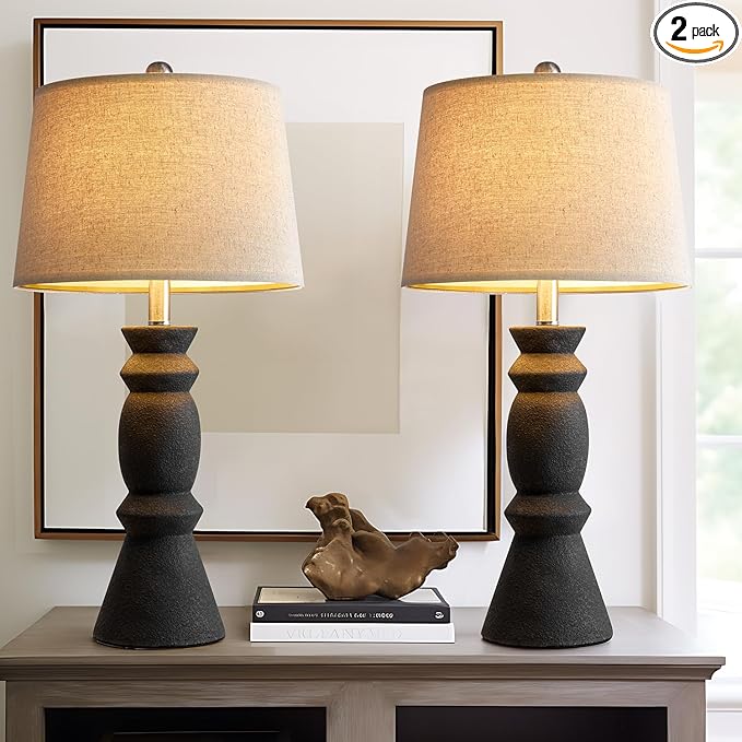 25.75'' Farmhouse Black Ceramic Table Lamp Set of 2 for Living Room Rustic Table lamp