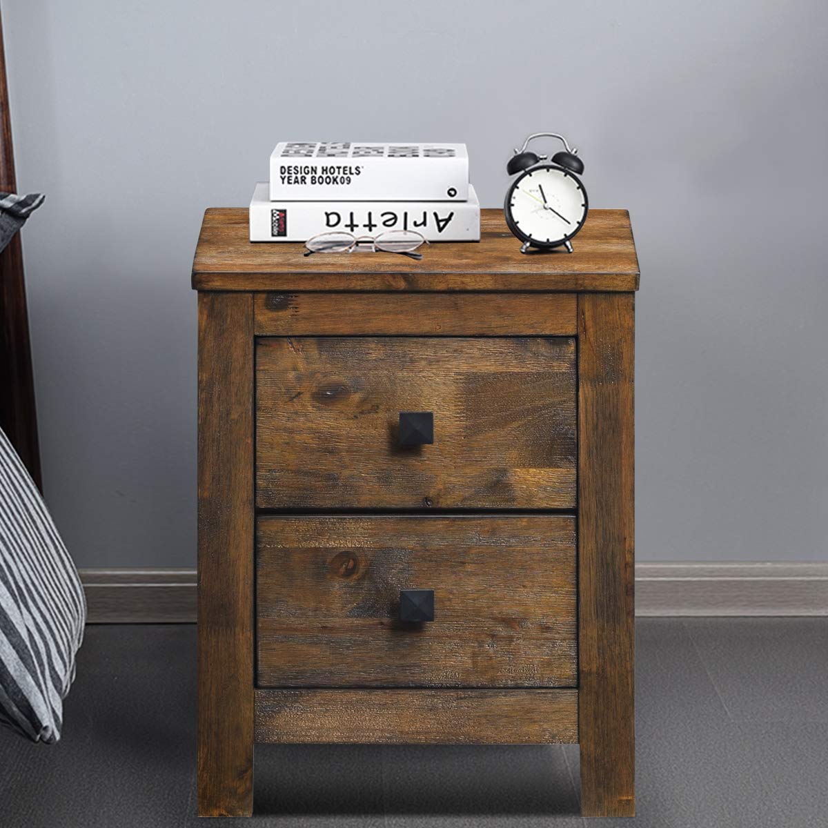 Nightstand with Drawer, Fully-Assembled 2-Drawer Bedside Tables