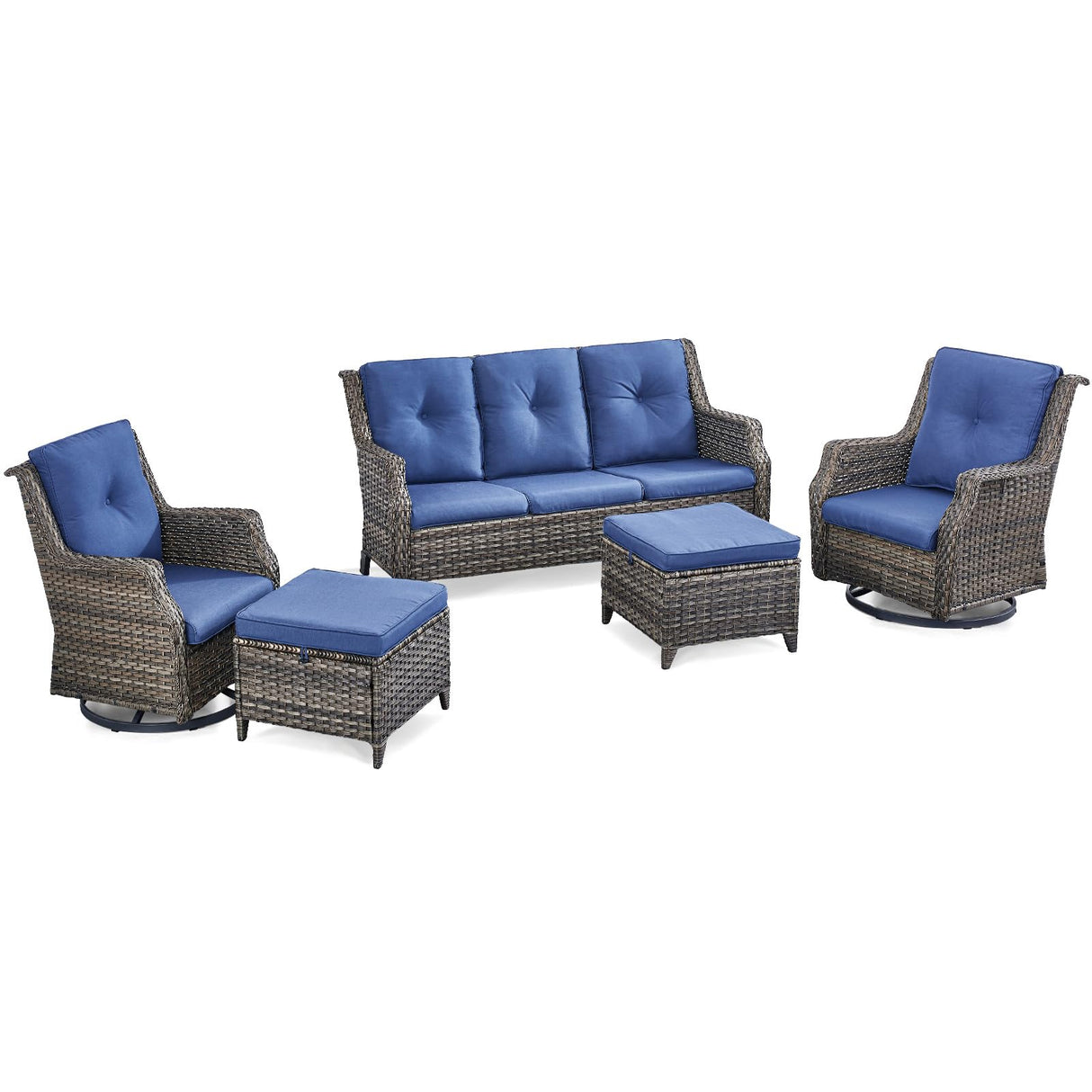6 Pieces Patio Furniture Set - Wicker Patio Conversation Sets
