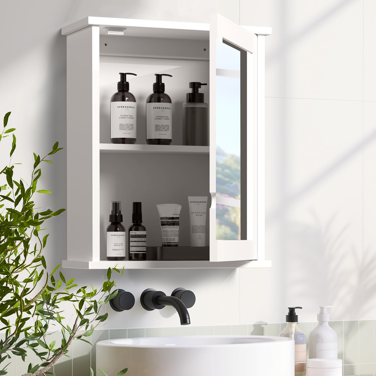 Medicine Cabinet 15.8" L x 19.8" H Wall Mounted Storage Cabinet with Single Mirror
