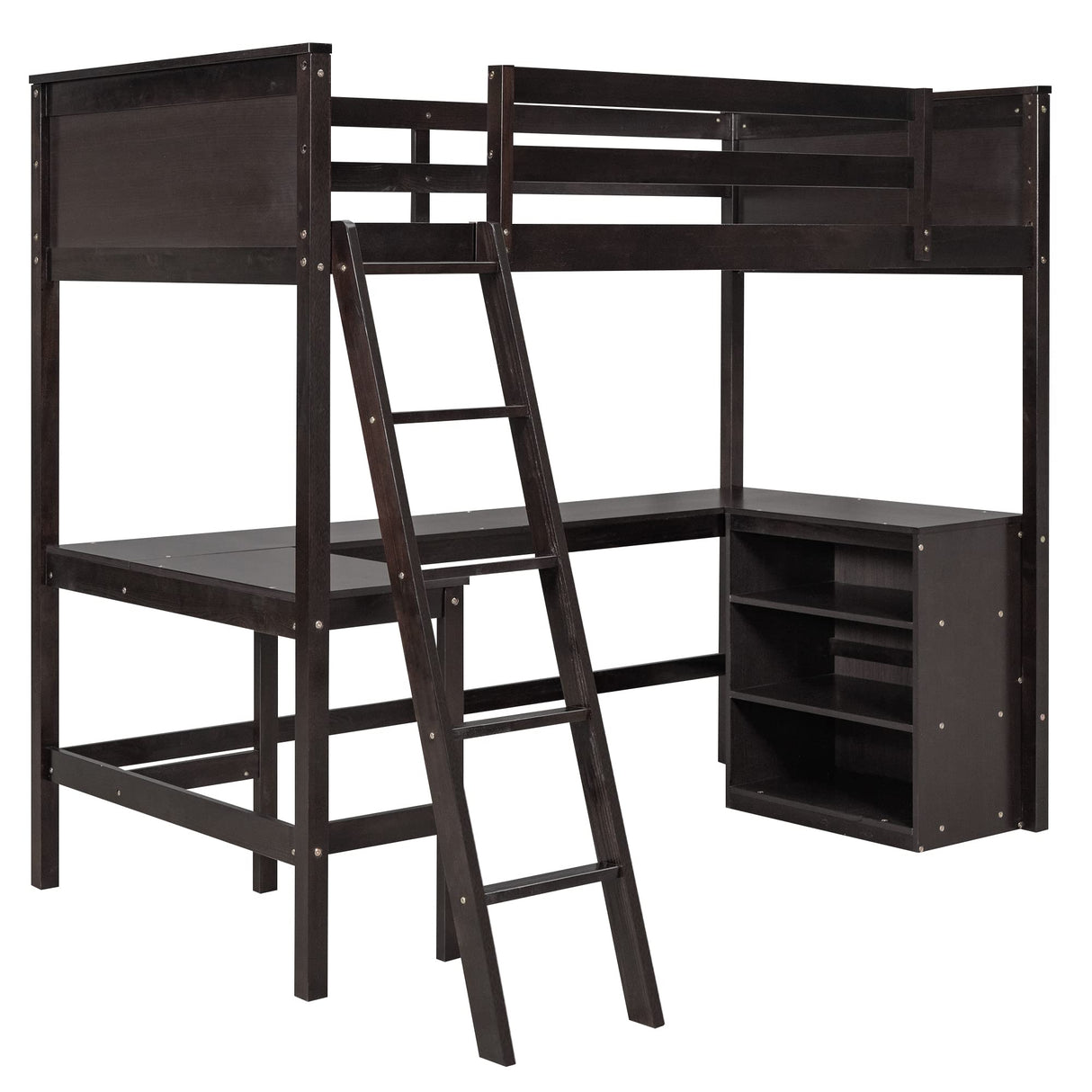 Twin Size, Wood Twin Loft Bed with Desk and Shelves, Loft Bed Twin for Teens and Adults,