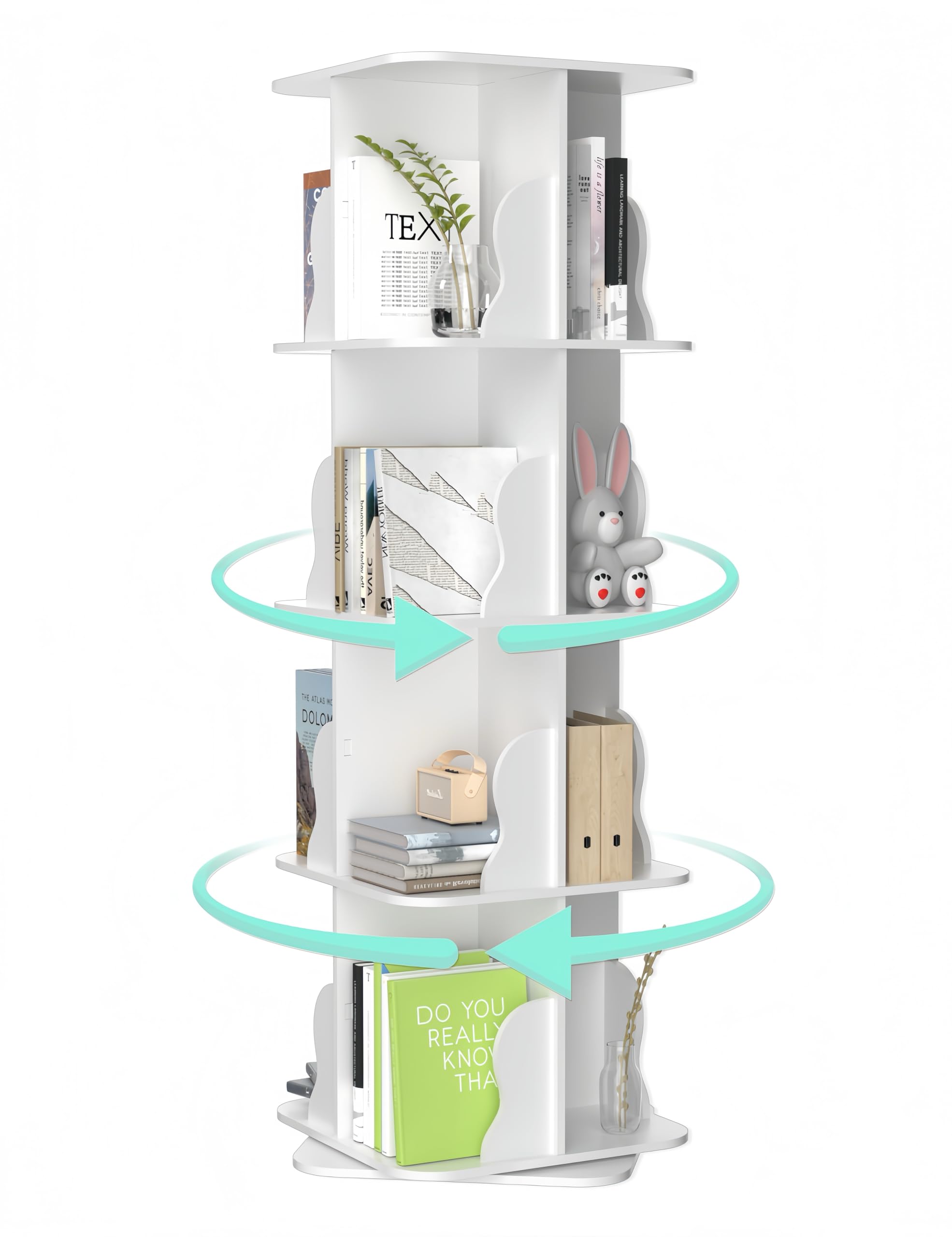 Rotating Bookshelf Tower 4 Tier, New Upgrade Revolving 360 Book Shelf Storage