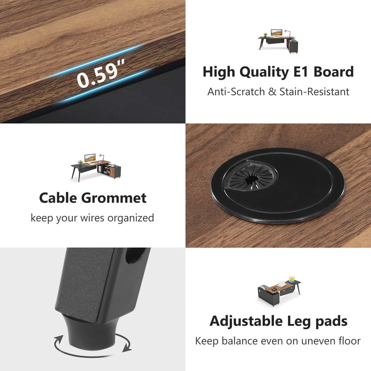L-Shaped Executive Computer Desk – 78.74" Large Office Desk with File Cabinet