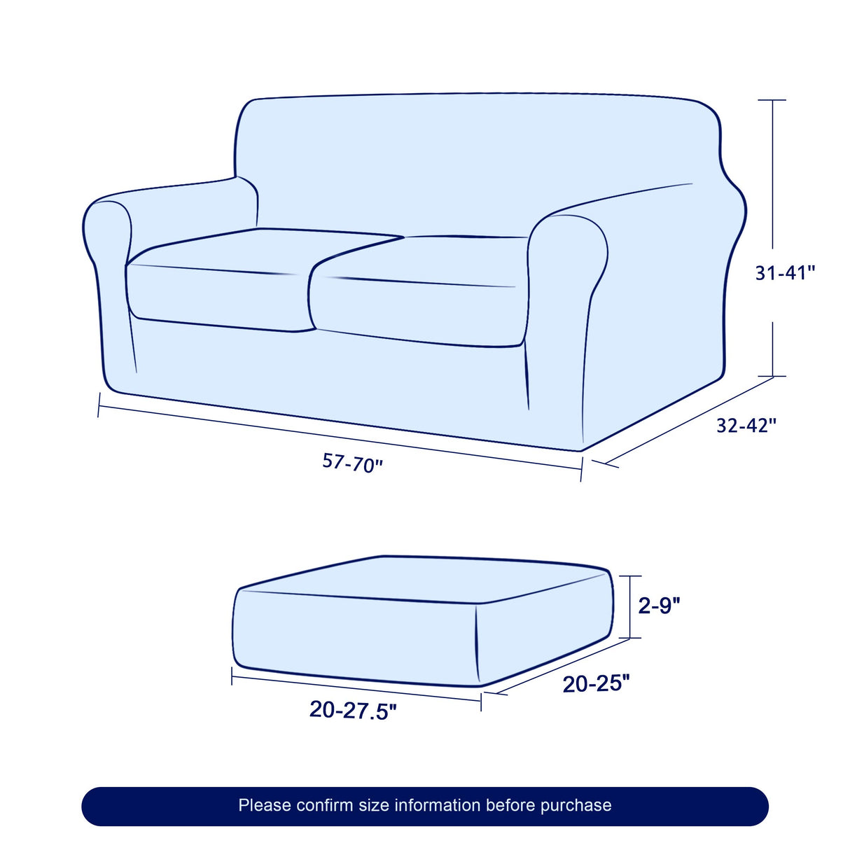 3 Piece Sofa Cover High Stretch Couch Slipcover for 2 Cushion Soft Sofa Slipcover