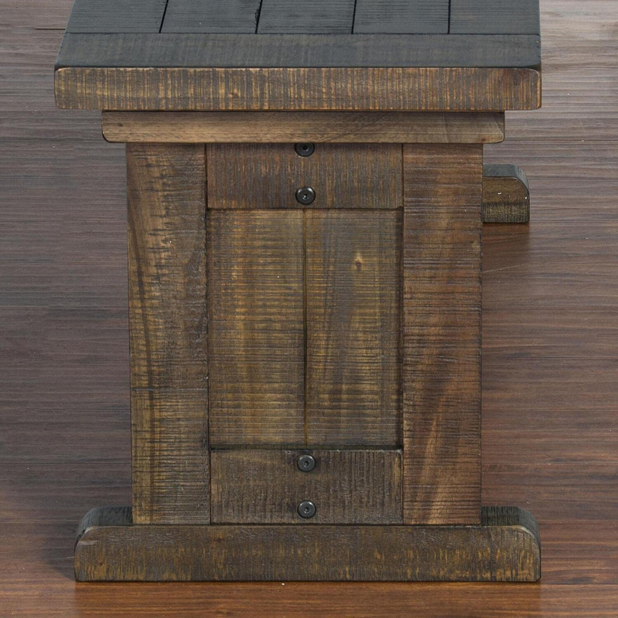 Carriage House Farmhouse Wood Side Bench in Off White Dark Brown (Tobacco Leaf)