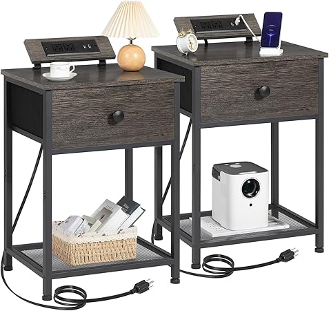 Night Stand, Black Nightstand Set of 2