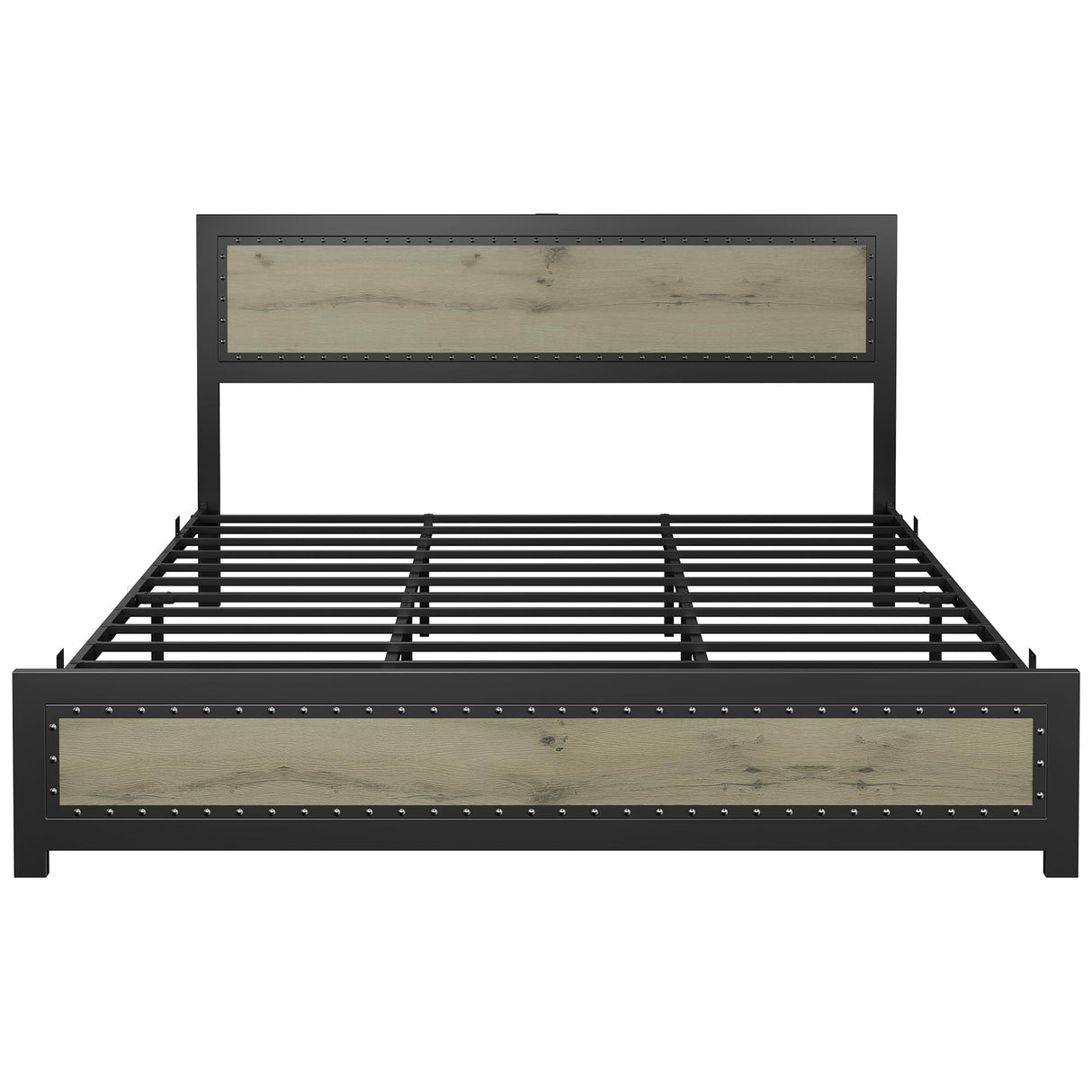 Full Size Bed Frame, Platform Bed Frame with Charging Station