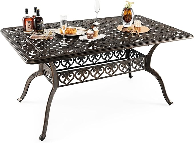 Tangkula 59 Inches Outdoor Dining Table, All-Weather Cast Aluminum Table