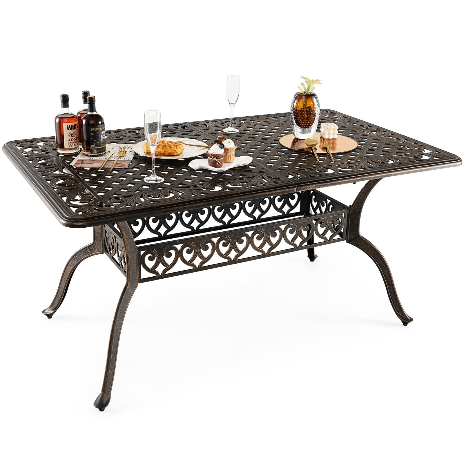 Tangkula 59 Inches Outdoor Dining Table, All-Weather Cast Aluminum Table