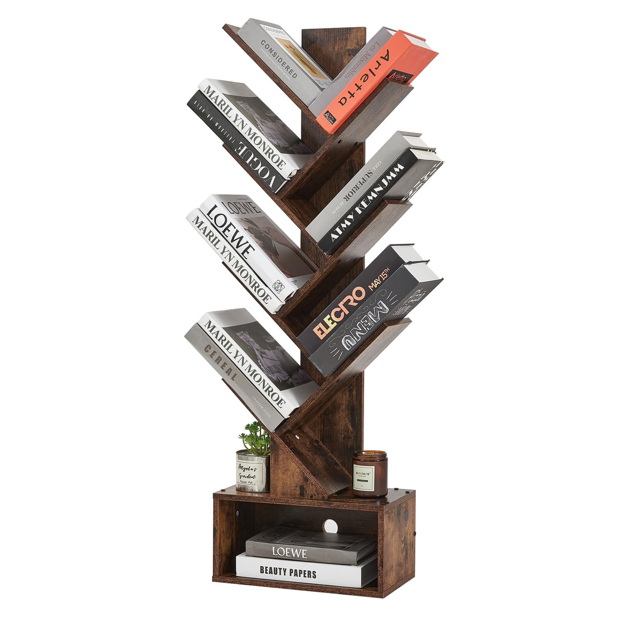 Tree Bookshelf, 6-Tier Book Shelf, Wooden Bookshelves Storage Organizer Shelves for