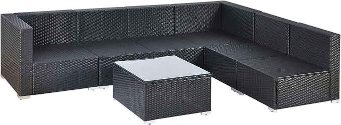 Outdoor Patio Furniture Set 7 Piece Wicker Sectional Sofa Set with Cushions and 2 Pillows