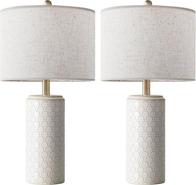 23" Ceramic Table Lamp Set of 2 - 3-Level Dimmable Farmhouse Bedside Lamps