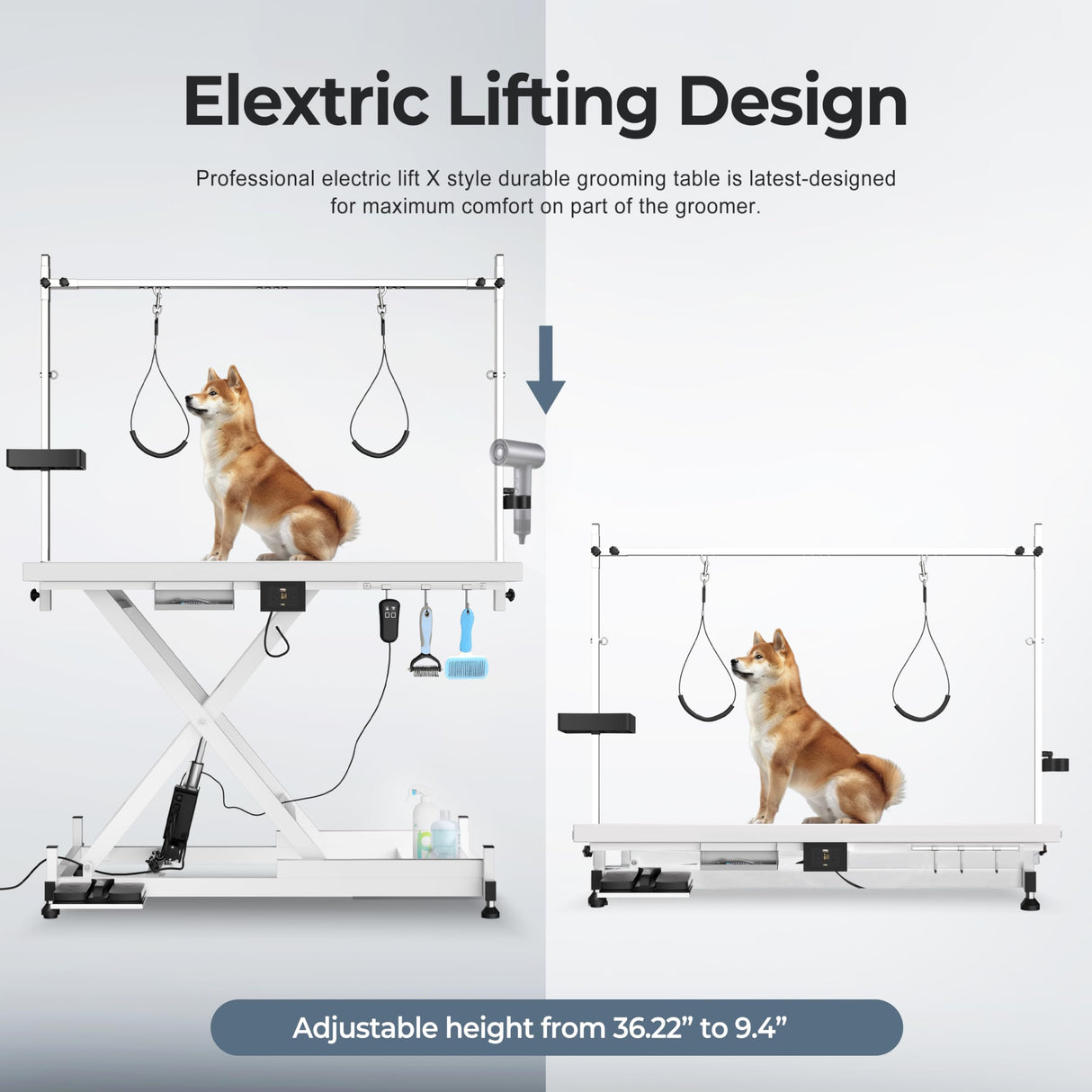 50" Electric Lifting Dog Grooming Table with Overhead Arm