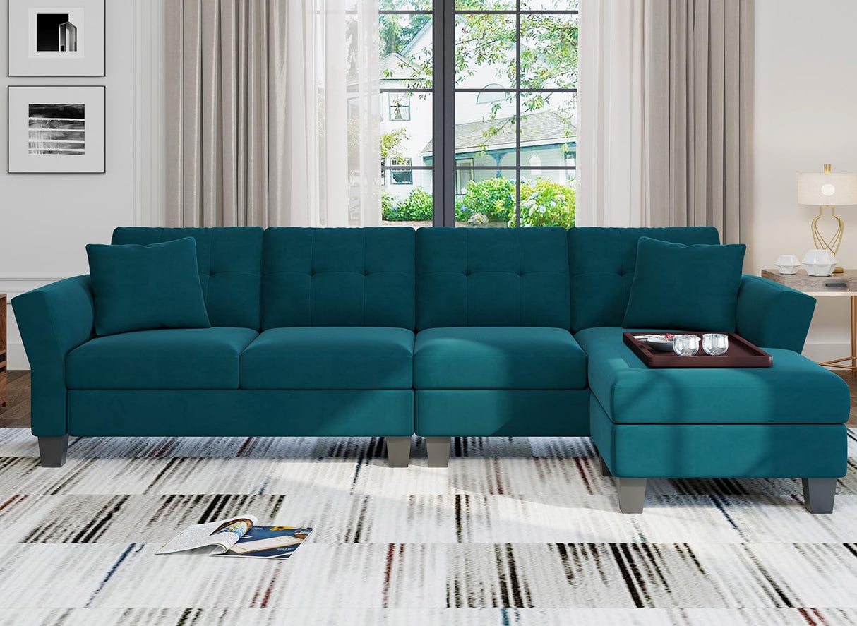 Convertible Sectional Couch Velvet L Shaped Sofa 4 Seat Sofa
