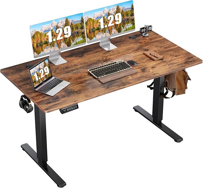 Adjustable Height, 63inch Electric Sit Stand up Desk for Home Office, Modern Rising Work Table for Computer Laptop, Lift Gaming Desk Sturdy Ergonomic Workstation, Rust Brown
