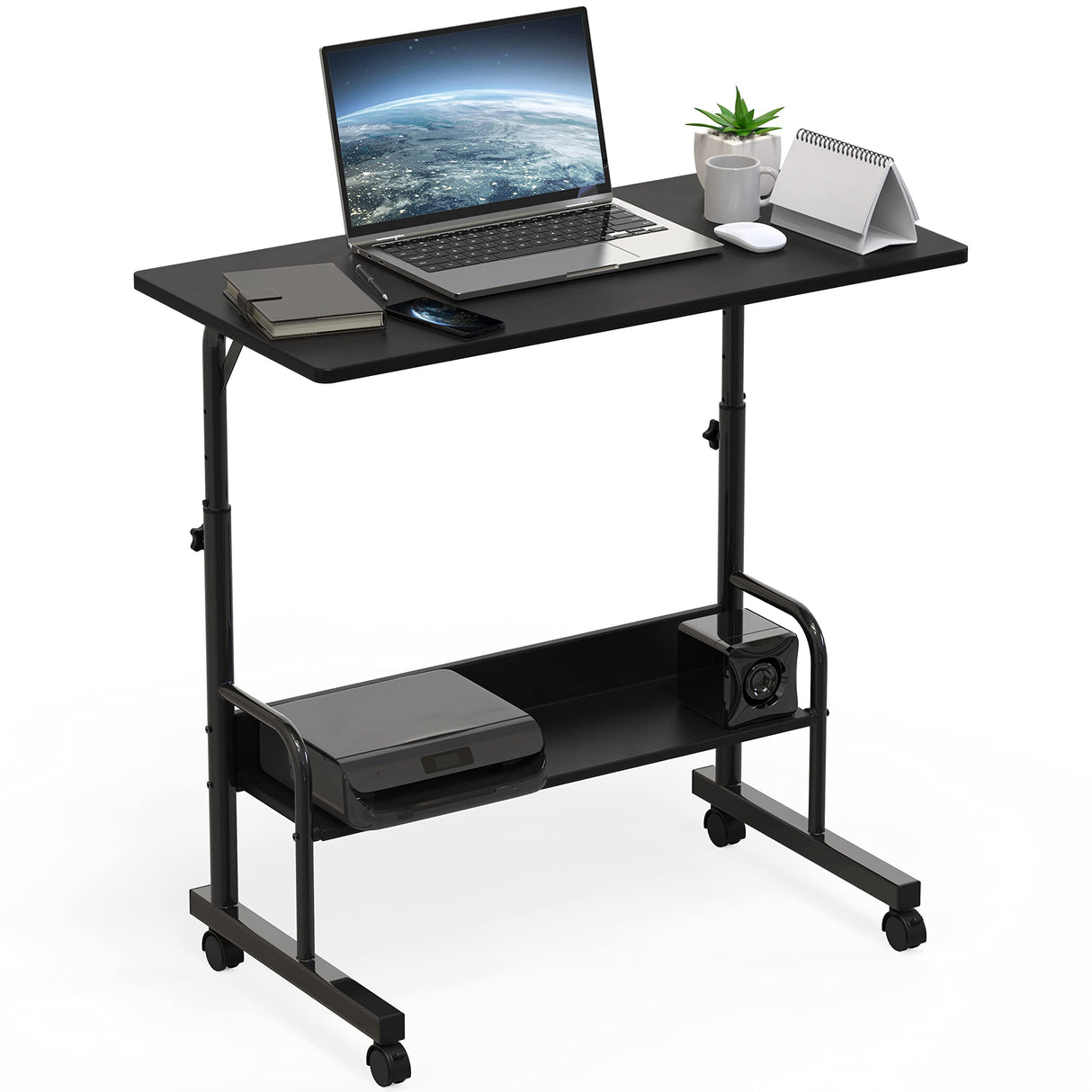 Mobile Adjustable Small Standing Desk Laptop Workstation, Black