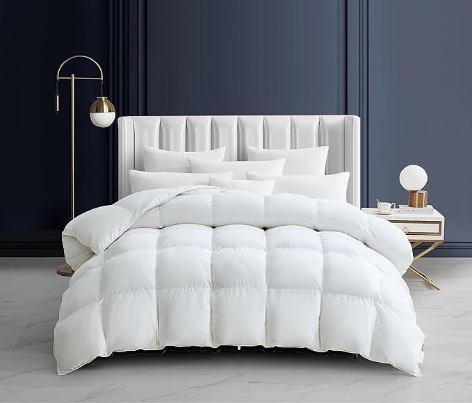 Feather Down Comforter King Size All Season White Down Duvet Insert Ultra Soft 100% Cotton