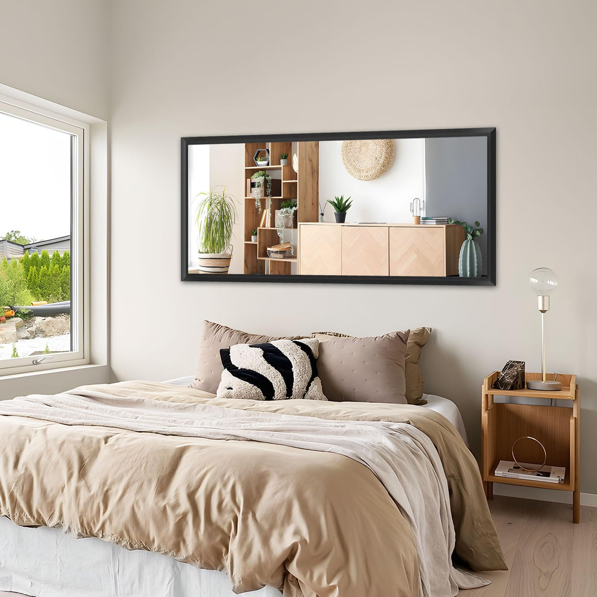 Black Bathroom Mirror, 60x28 Inch Thick Metal Framed Wall Mirrors for Over 2 Sinks,