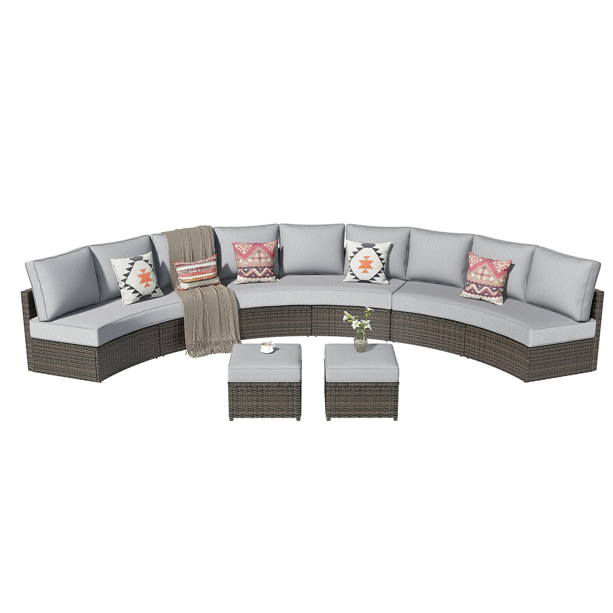 Outdoor Patio Furniture Sets, 5-Piece Half Moon Patio Sectional Sets for 11 People