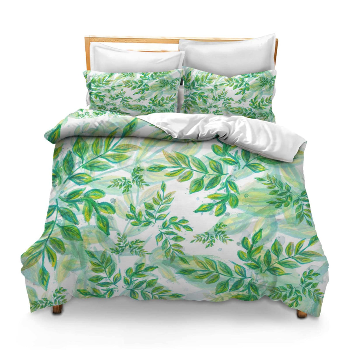 Printed Comforter Cover Set King Leaves Green Pattern Nature Plant Texture for Kids