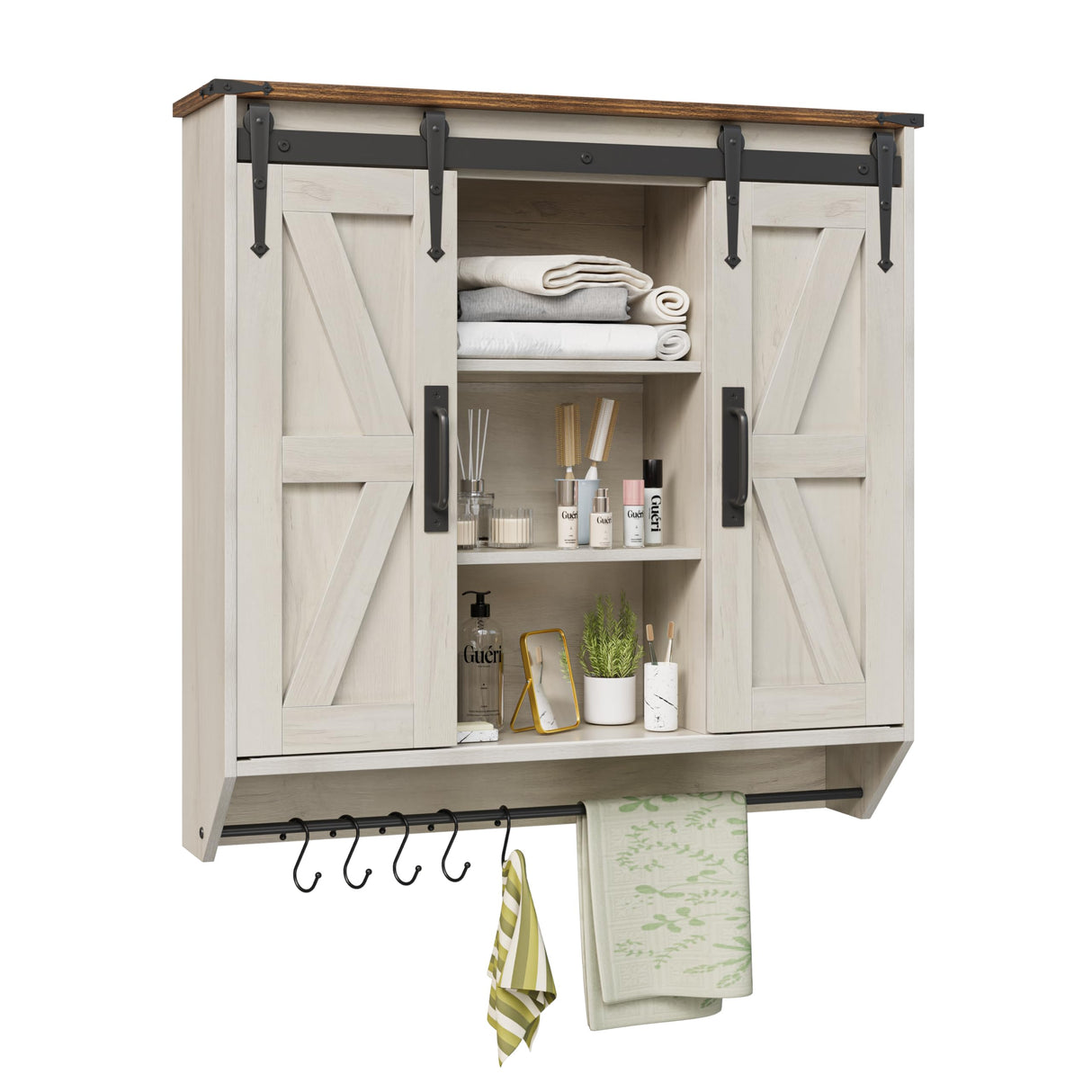 Farmhouse Medicine Cabinet 2 Sliding Barn Doors 3 Tier Rustic Wood Wall Storage