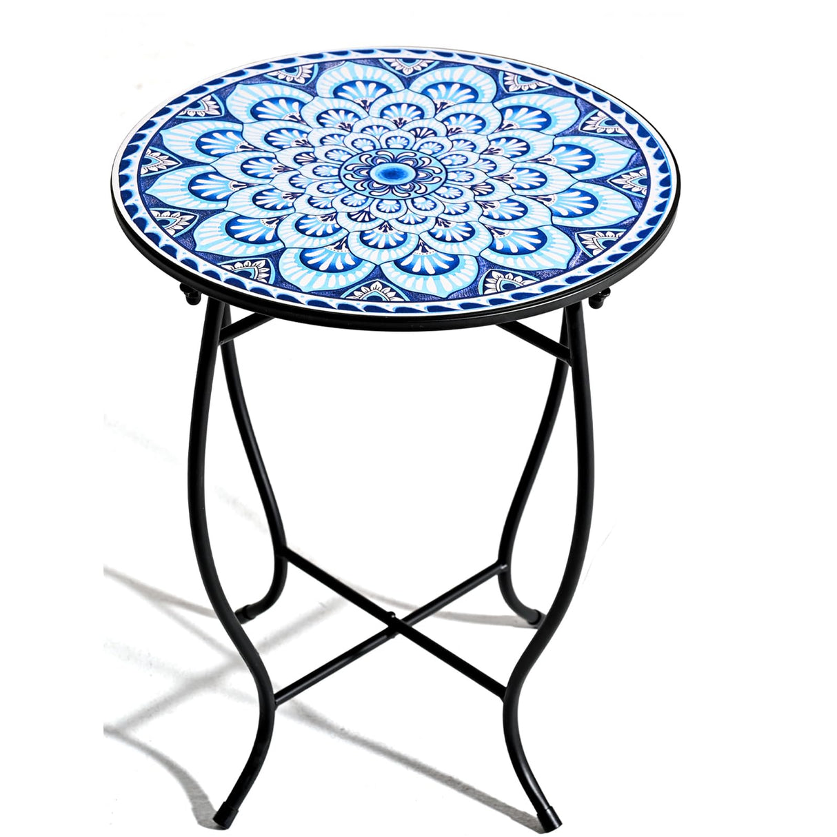 Round Side Table, Indoor Outdoor Small Side Table, Weather Resistant Black Metal Side Table