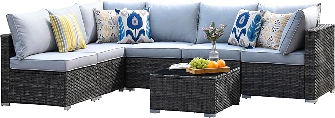 7-Piece Outdoor Wicker Patio Furniture Set, Outside Sectional Sofa Set with Cushions