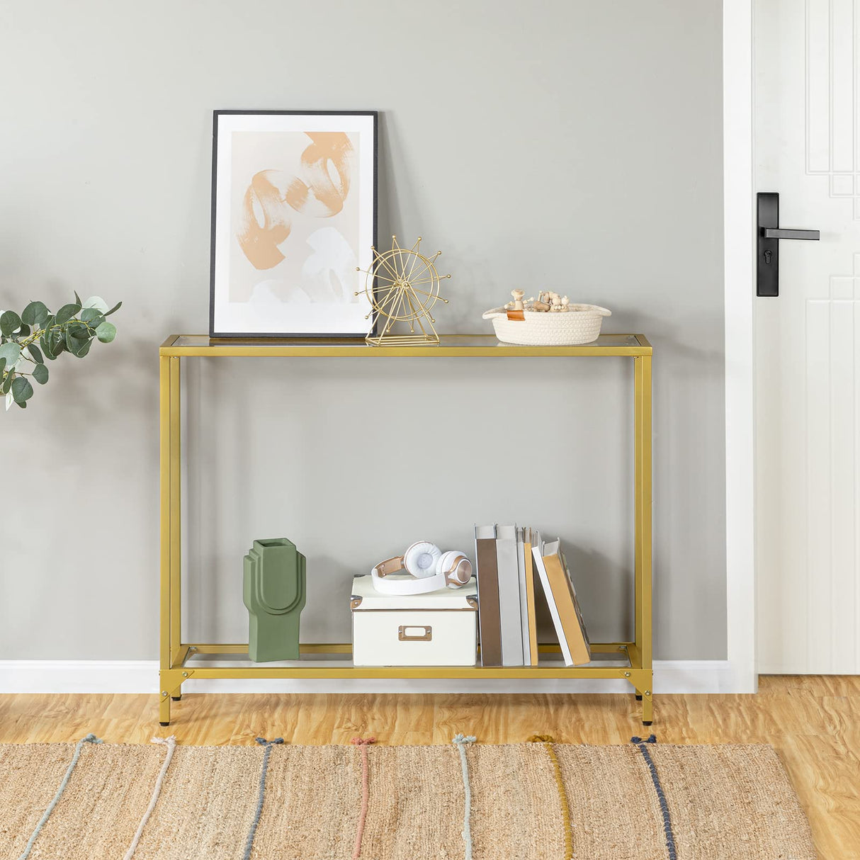 39.4" Gold Console Table, Tempered Glass Sofa Table, Modern Entryway Table