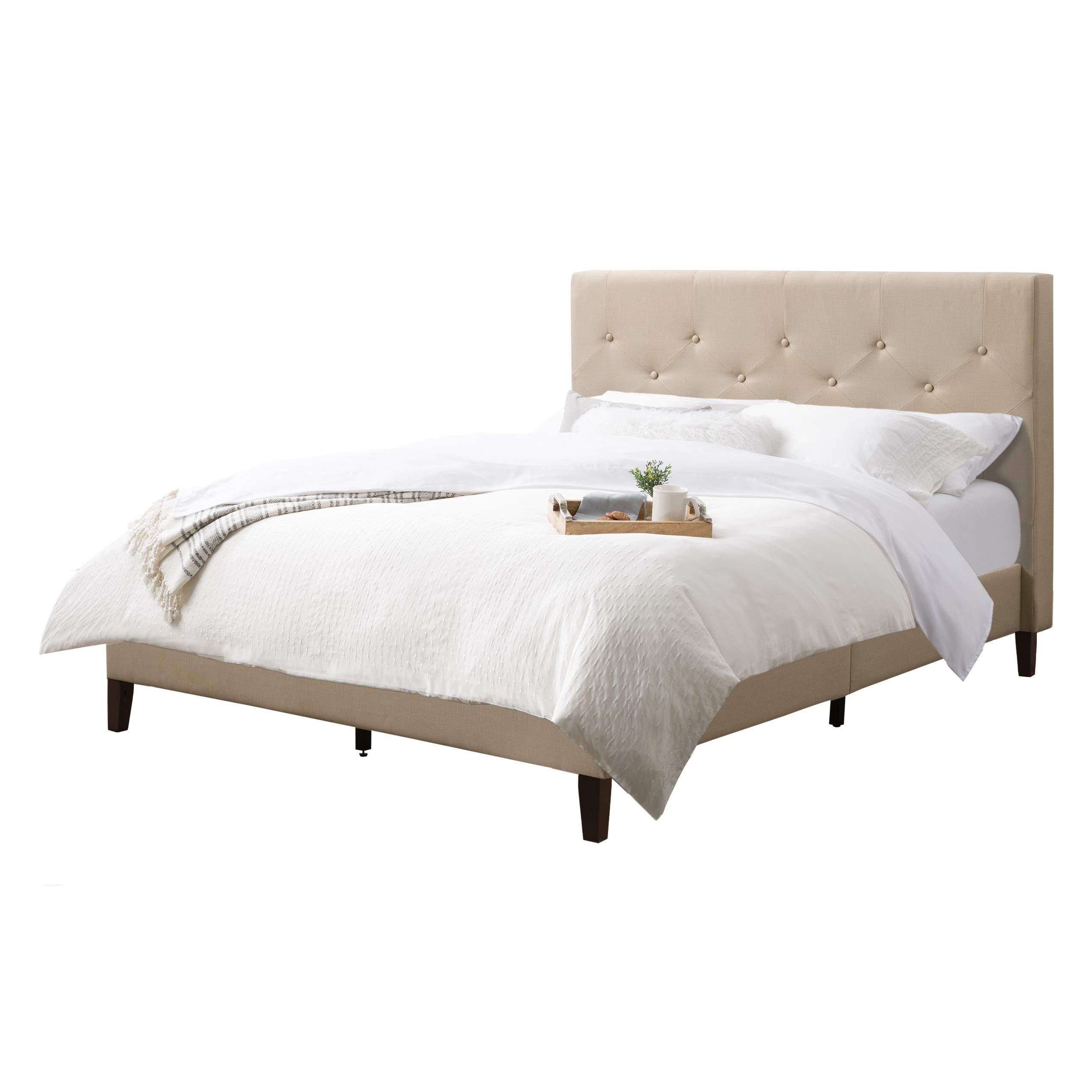 Nova Ridge Upholstered Button-Tufted Bed Frame, Full Cream