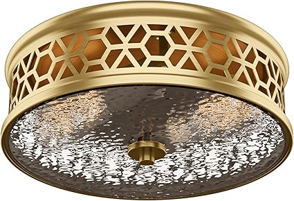 12 Inch Flush Mount Ceiling Light with Rippled Glass - 2 Light Vintage Black Fixture