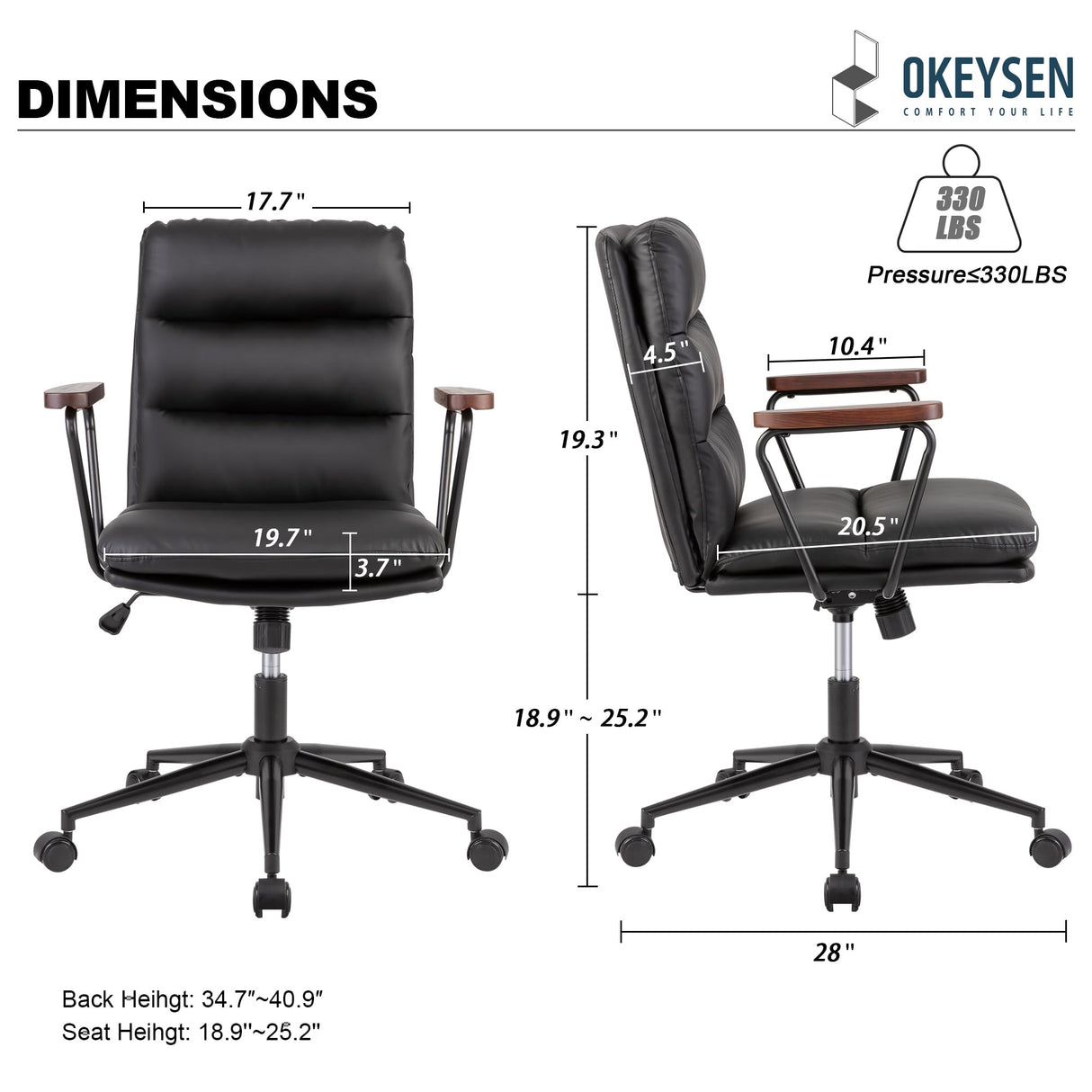Leather Office Chair, Modern Desk Chair with Removable Wooden Armrests