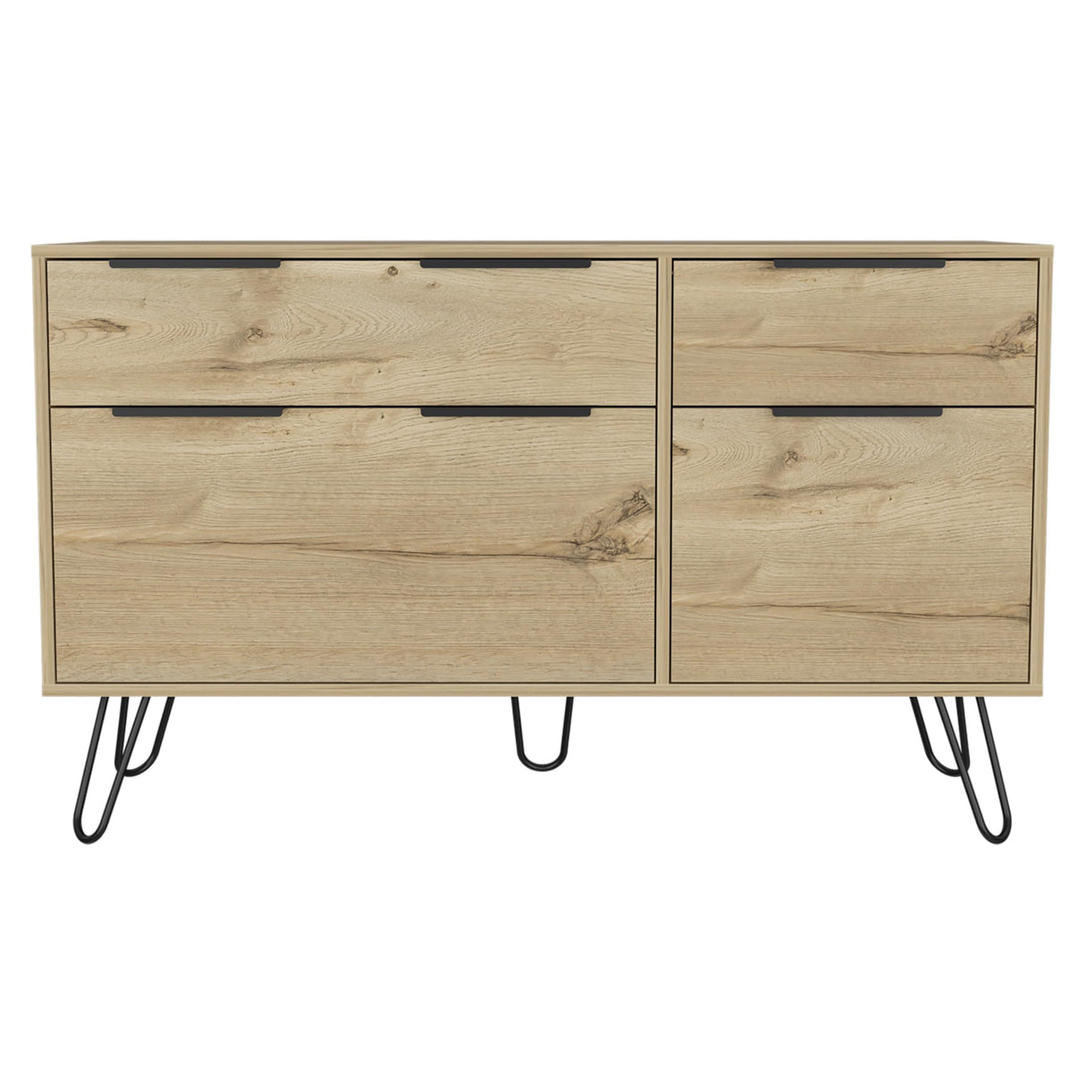 Augusta Double Dresser, Superior Top, Hairpin Legs, Four Drawers -Light Oak