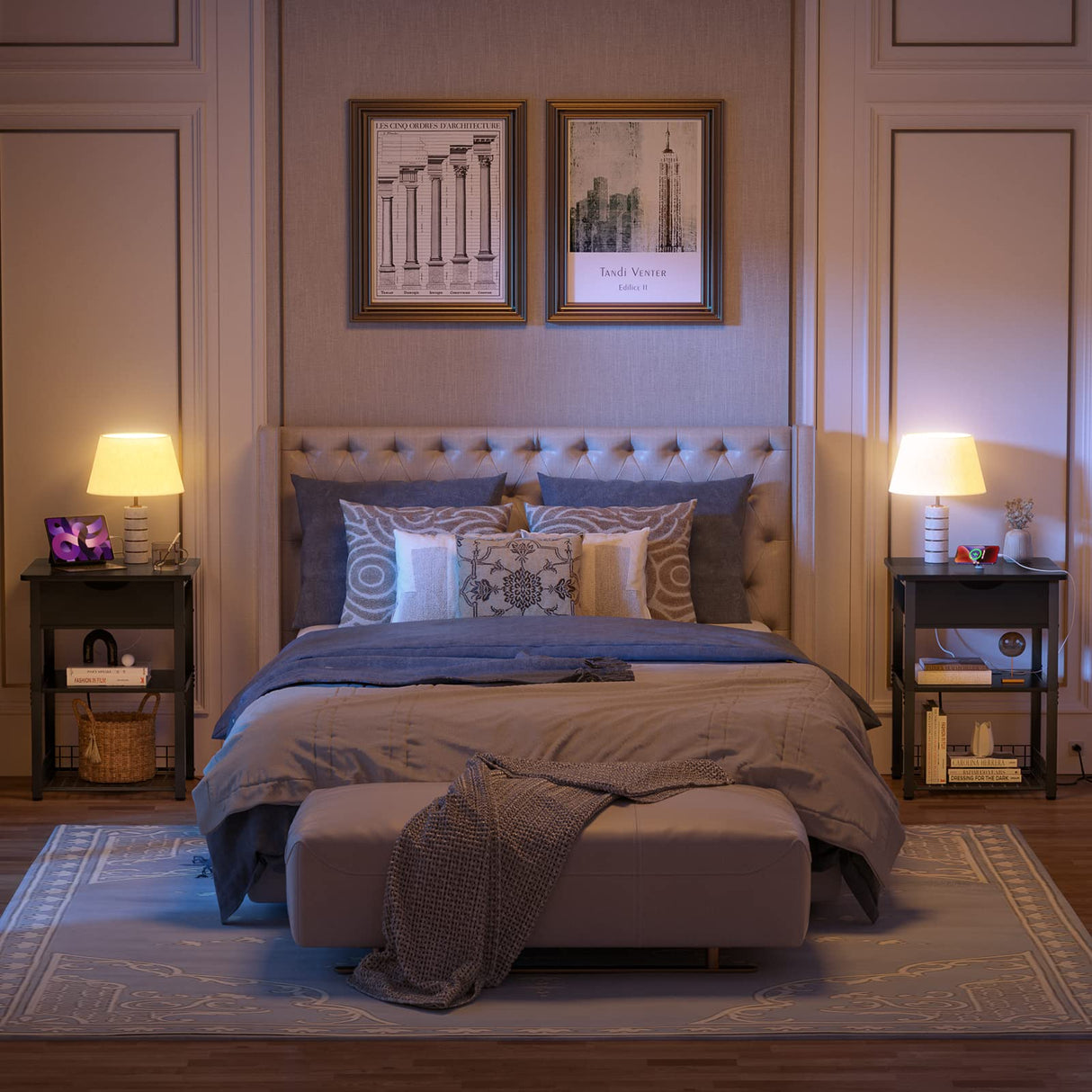 Nightstand Set of 2 with Charging Station