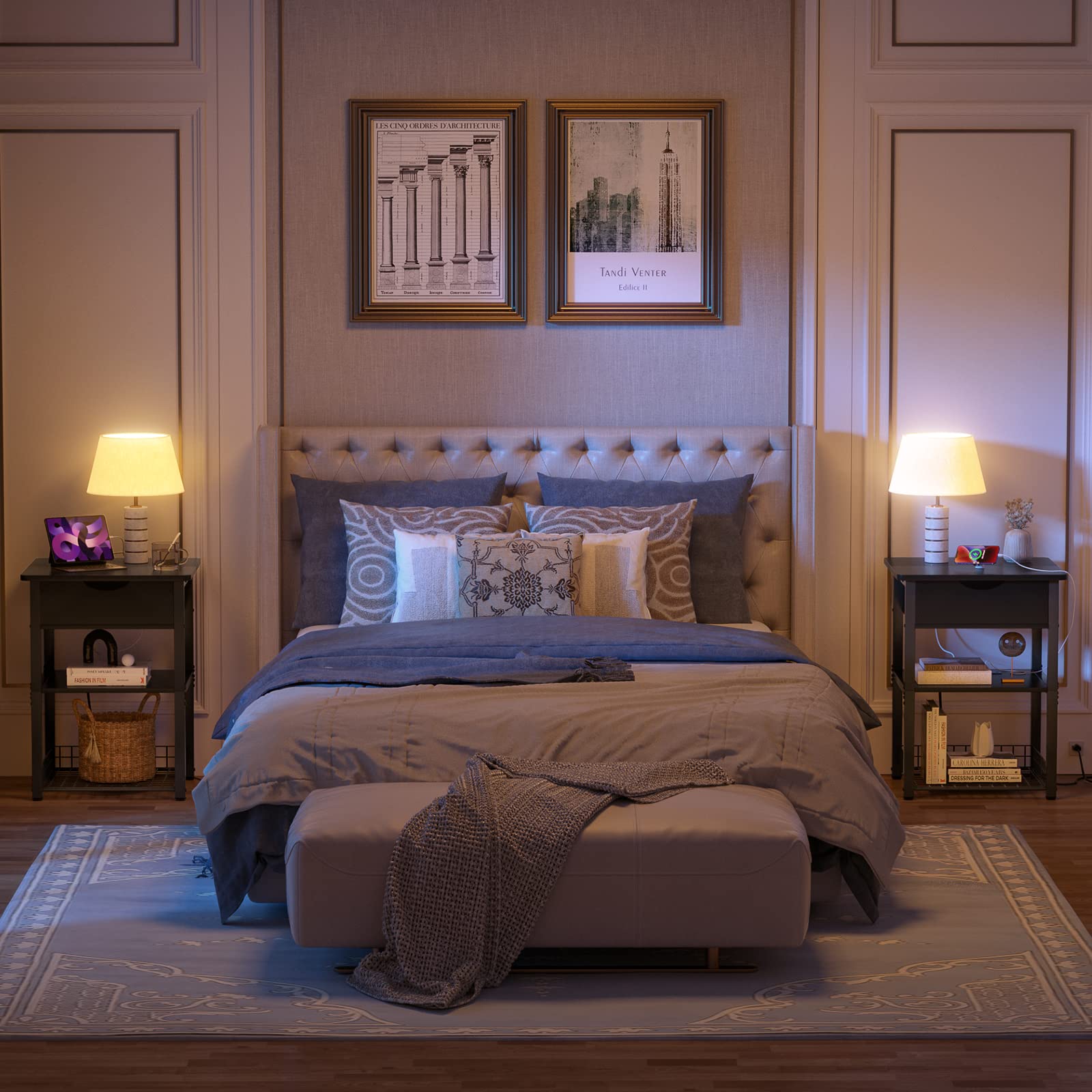 Nightstand Set of 2 with Charging Station