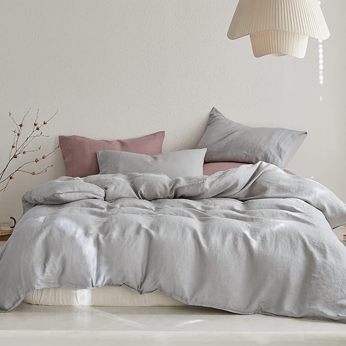 Duvet Cover Set, 100% French Flax Natural Linen Bedding 3pcs Set