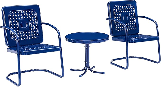 Bates 3-Piece Outdoor Chair and Side Table Set, Retro Metal Bistro Patio Conversation Sets
