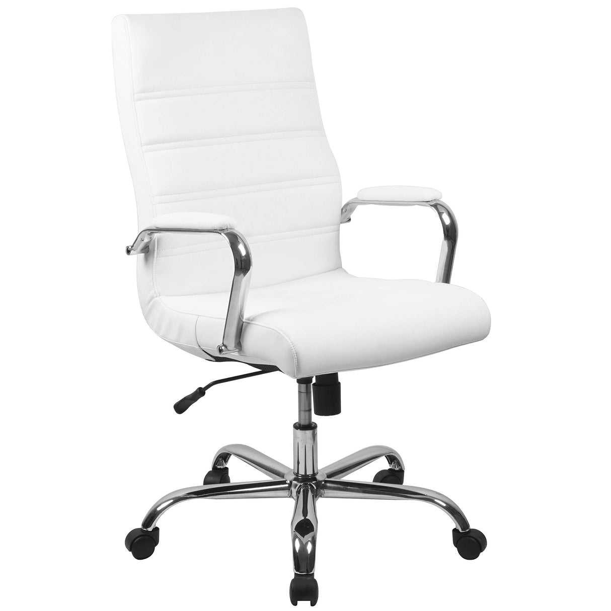 -Back Swivel LeatherSoft Desk Chair with Padded Seat and Armrests, Adjustable Height Padded Office Chair, White/Chrome
