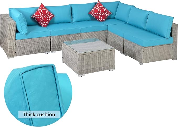 Outdoor Patio Furniture Set 7 Piece Wicker Sectional Sofa Set with Cushions and 2 Pillows