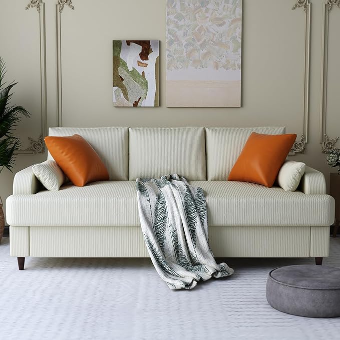 Modern Corduroy Sofa, Couch for Living Room, 3 Seater Sofa