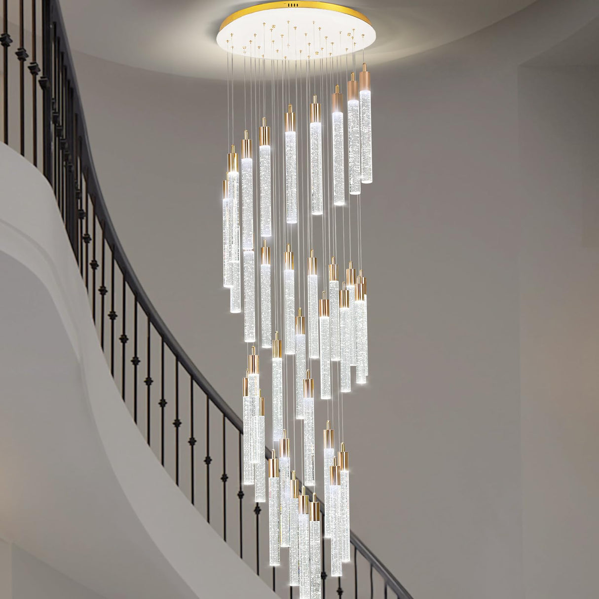 Large Crystal Chandelier – 20FT Adjustable 3-Color Lighting