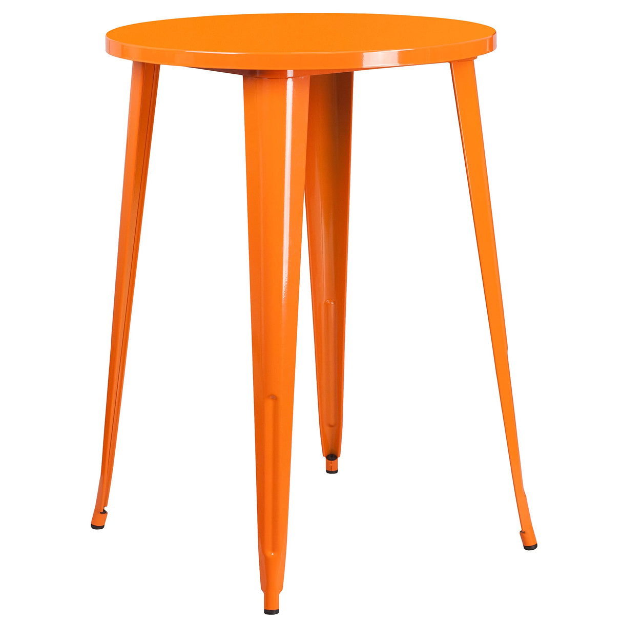 30" Round Orange Metal Indoor-Outdoor Bar Table Set with 4 Cafe Stools