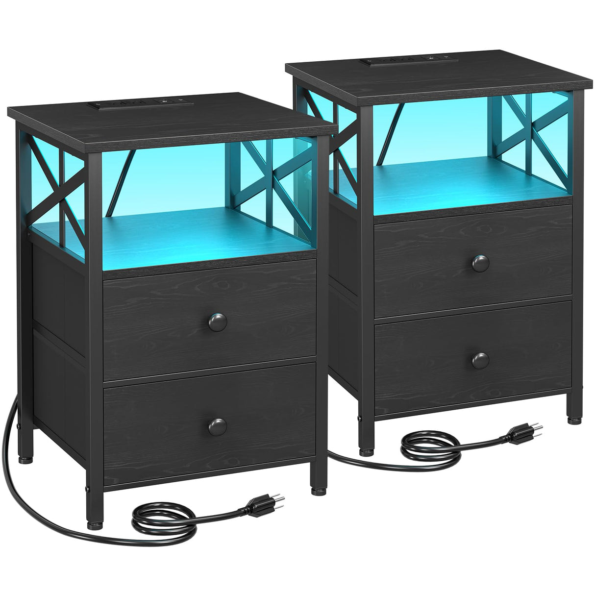 Night Stand Set 2, LED Nightstands for Bedroom Set of 2 with Charging Station