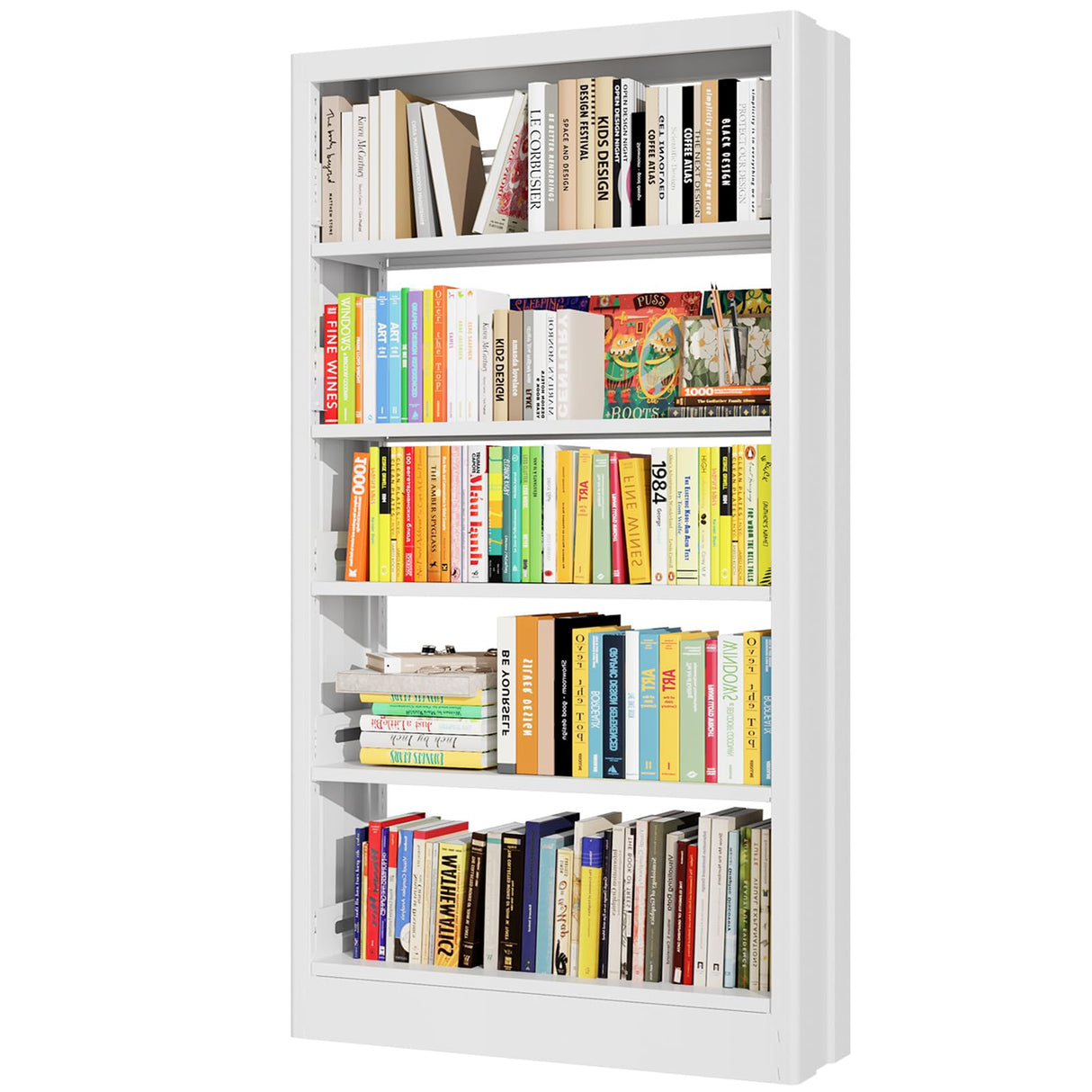 71" Metal Bookshelf,5 Tier Library Bookcase with Adjustable Shelves