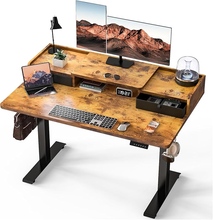 55 x 30 Inch Standing Desk with Drawers, Adjustable Height Electric Sit Stand Desk