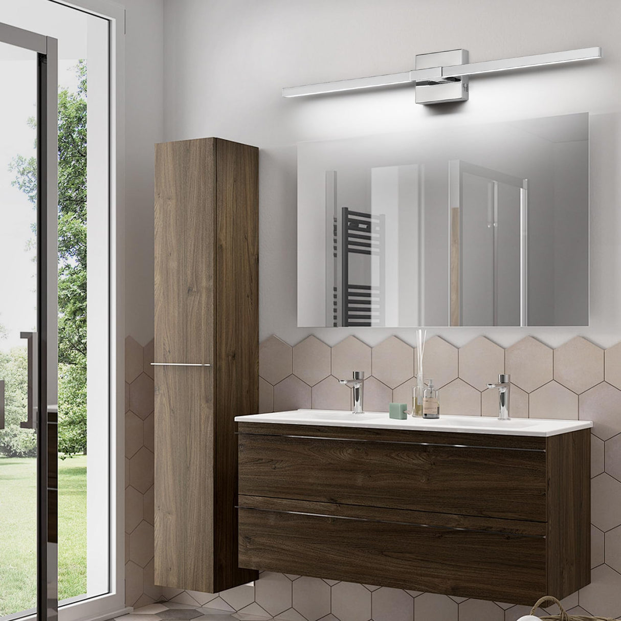 24 in Black LED Vanity Light(3CCT, Dimmable) and 32 in Chrome Bathroom Light(5CCT