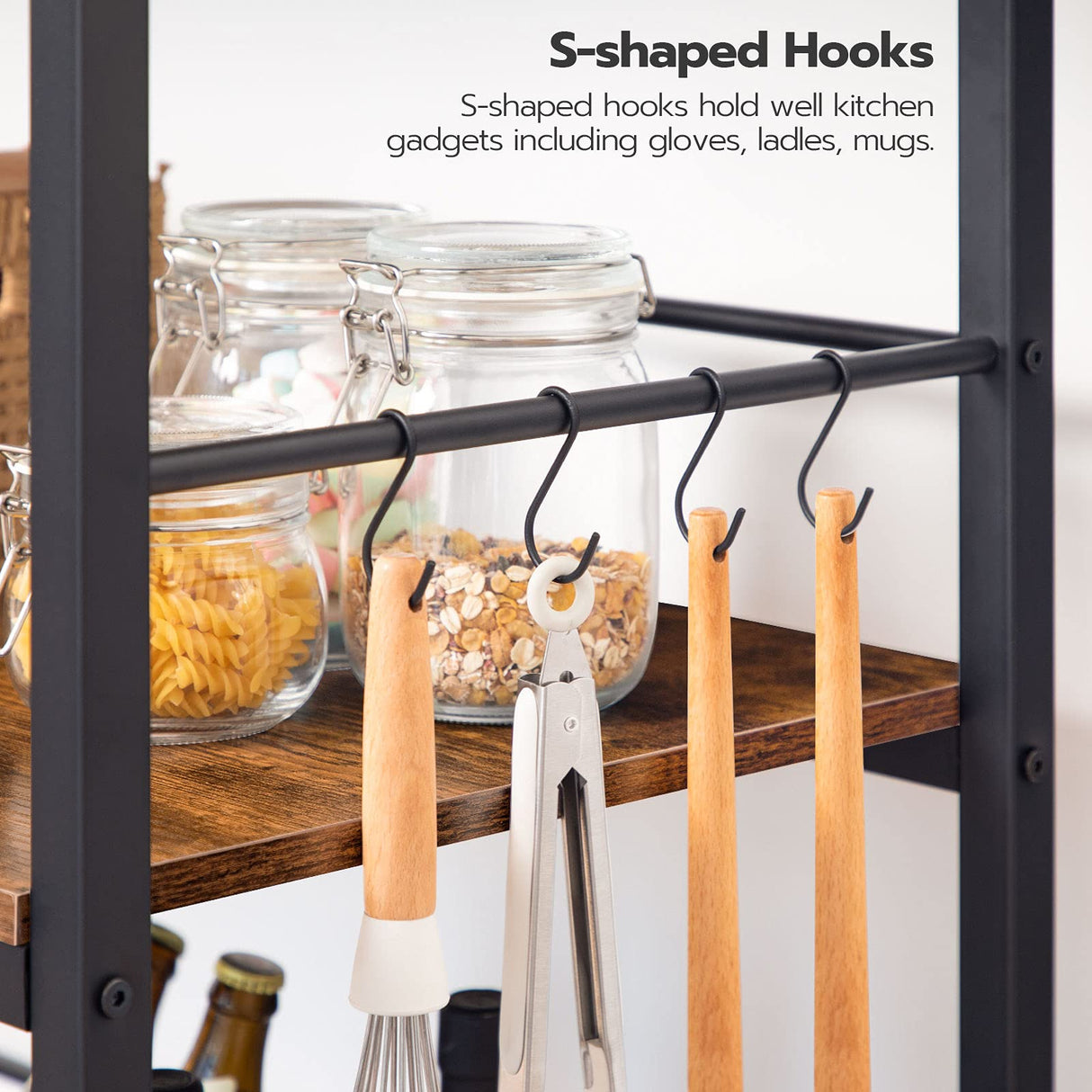 Kitchen Island with Storage,Industrial Kitchen Counter with Hooks and Side Enclosures