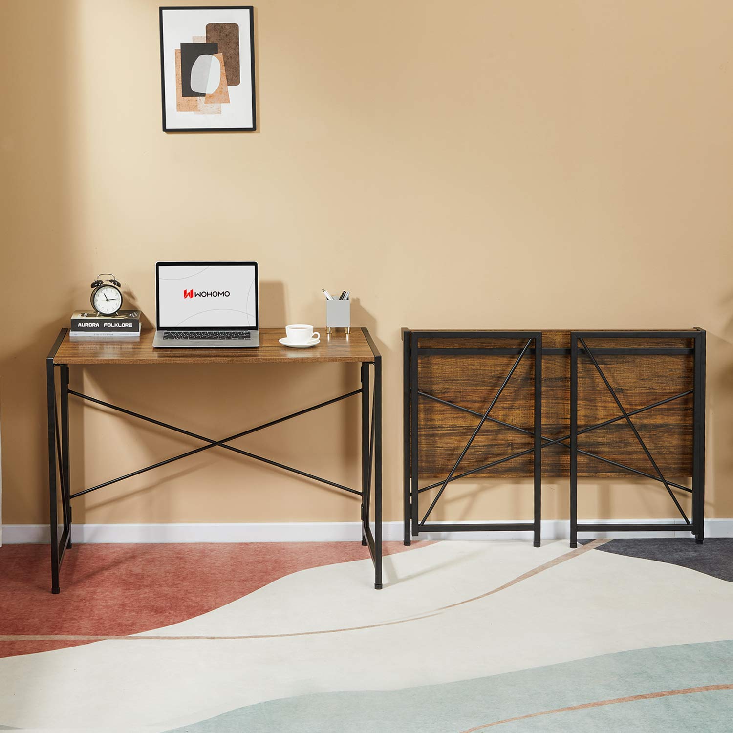 Folding Computer Desk No Assembly Small Desk 39” Study Writing Desk for Small