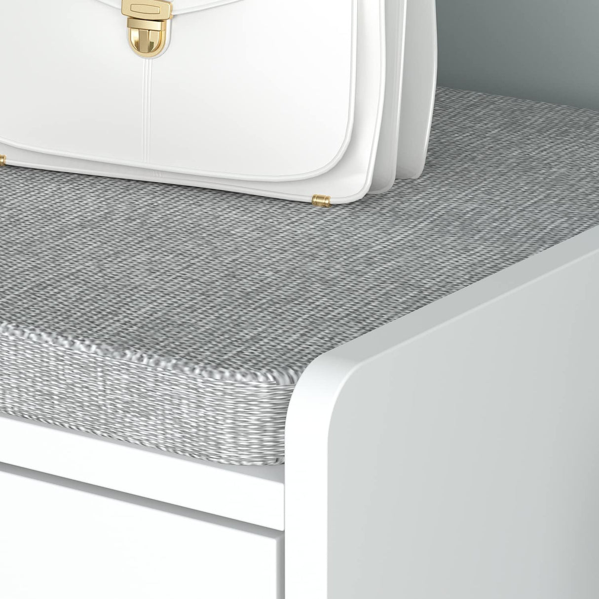 Wood Shoe Storage Bench with Cushion Seat, 2 Doors & 4 Storage Compartments, Entryway Shoe Rack Bench for Bedroom, Hallway, White and Grey (35.8āL x 13.7āW x 18.1āH)